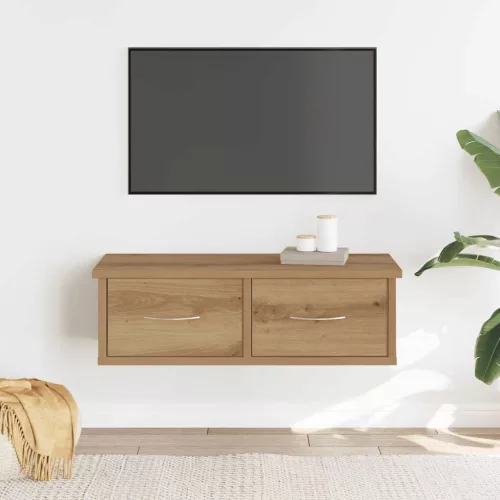 kézműves tölgy színű szerelt fa faliszekrény 60x26x18,5 cm