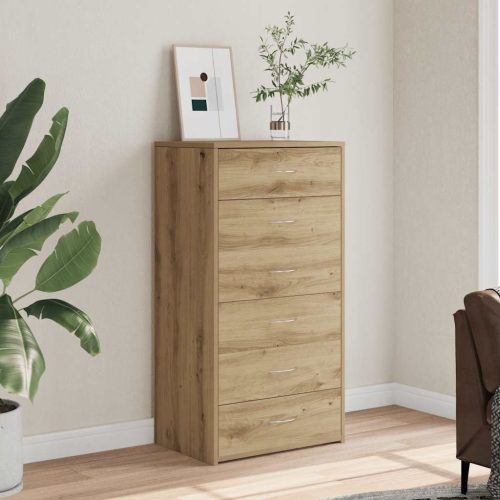 tálalószekrény 6 fiókkal Kézműves tölgy 50x34x96 cm műszaki fa