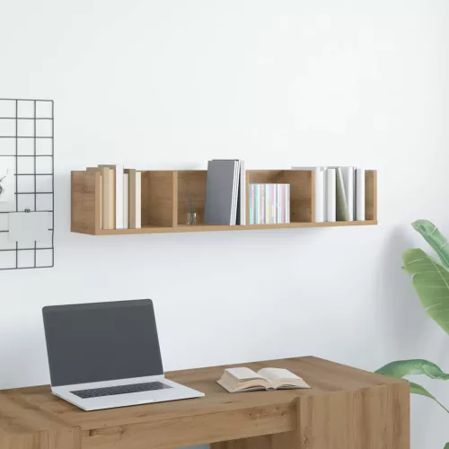 kézműves tölgy színű szerelt fa CD-tartó fali polc 100x18x18 cm