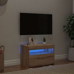   kézműves tölgy szerelt fa TV-szekrény LED-ekkel 60x35x40 cm