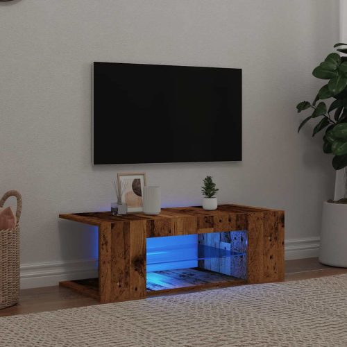 antik fa színű szerelt fa TV-szekrény LED-ekkel 90x39x30 cm