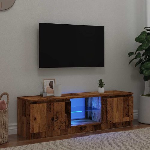 antik fa színű szerelt fa TV-szekrény LED-ekkel 120x30x36 cm