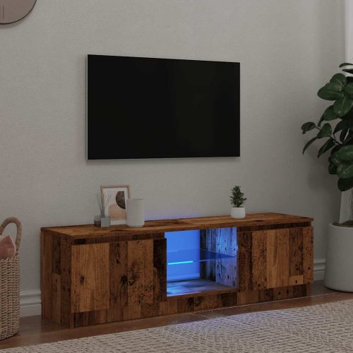 antik fa színű szerelt fa TV-szekrény LED-ekkel 140x40x35,5 cm