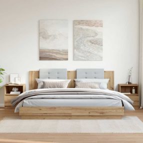   2 db kézműves tölgyszínű szerelt fa éjjeliszekrény 40x40x50 cm