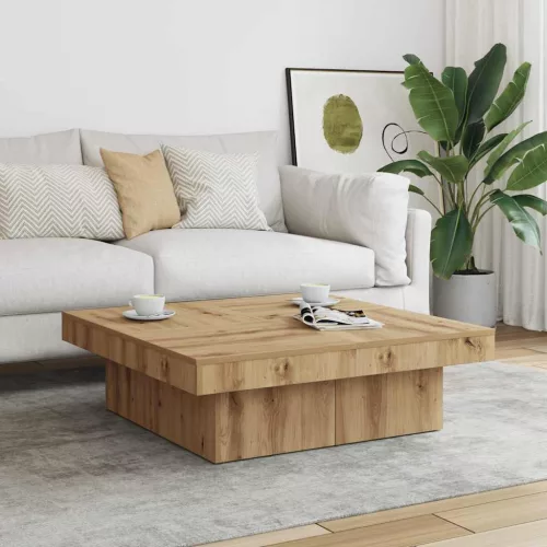 vidaXL kézműves tölgyszínű szerelt fa dohányzóasztal 90x90x28 cm