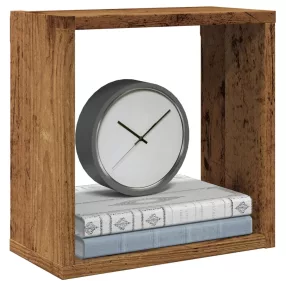 6 db antik fa színű szerelt fa fali kockapolc 30x15x30 cm