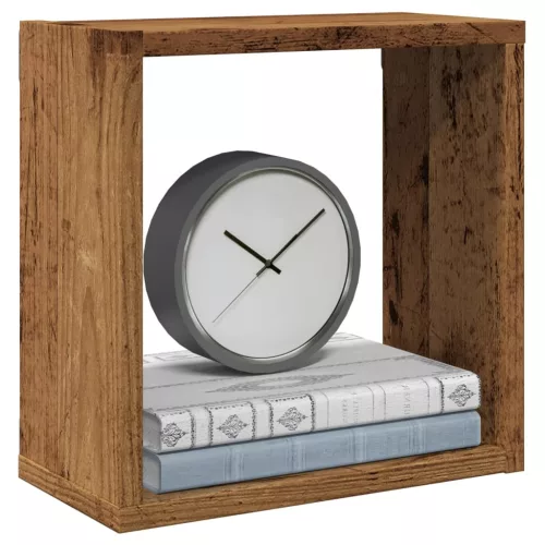 6 db antik fa színű szerelt fa fali kockapolc 30x15x30 cm