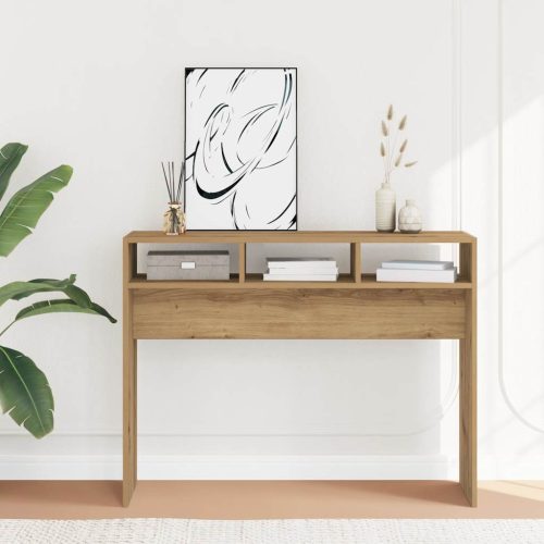 kézműves tölgy színű szerelt fa dohányzóasztal 105x30x80 cm