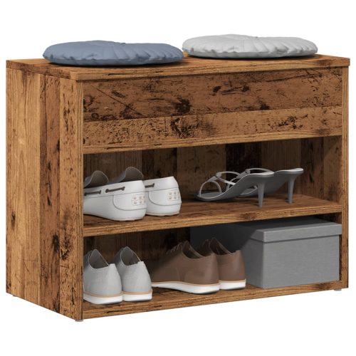 antik fa színű szerelt fa cipőtároló pad 60 x 30 x 45 cm