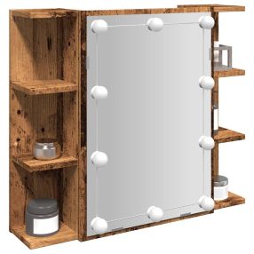 antik fa tükrös szekrény LED-ekkel 70 x 16,5 x 60 cm