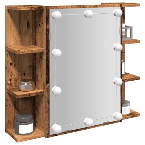 antik fa tükrös szekrény LED-ekkel 70 x 16,5 x 60 cm