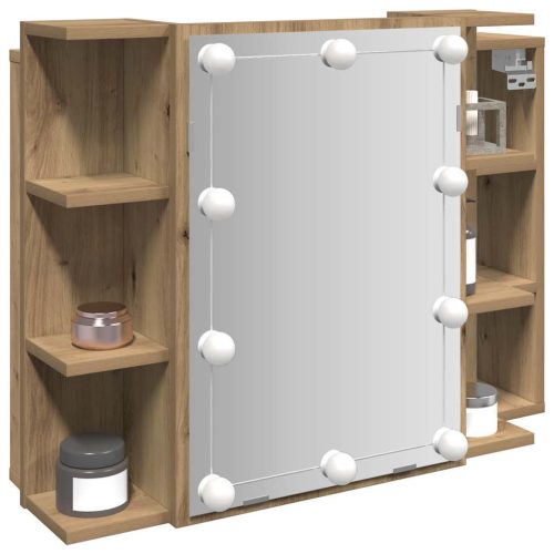 kézműves tölgy tükrös szekrény LED-ekkel 70 x 16,5 x 60 cm
