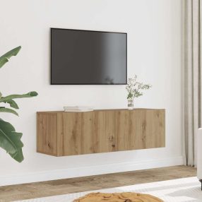   2 db kézműves tölgy falra szerelhető TV-szekrény 100x30x30 cm