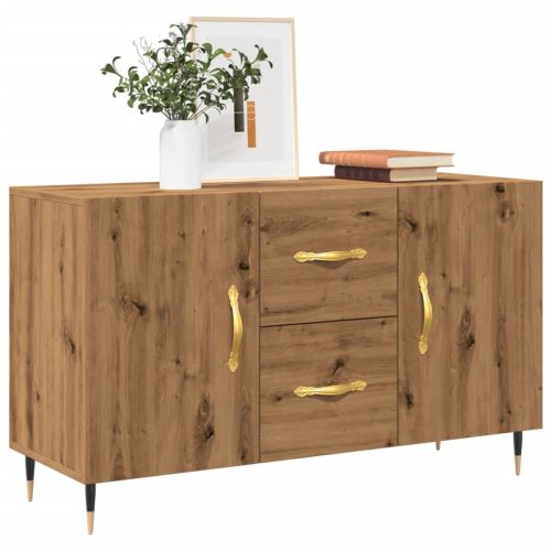 kézműves tölgy színű szerelt fa tálalószekrény 100 x 36 x 60 cm