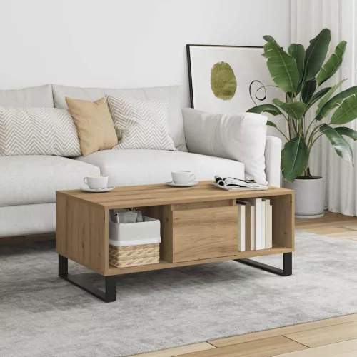vidaXL kézműves tölgy színű szerelt fa dohányzóasztal 90x50x36,5 cm