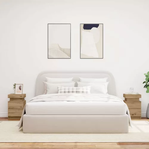 2 db kézműves tölgy szerelt fa LED-es éjjeliszekrény 35x39x55cm