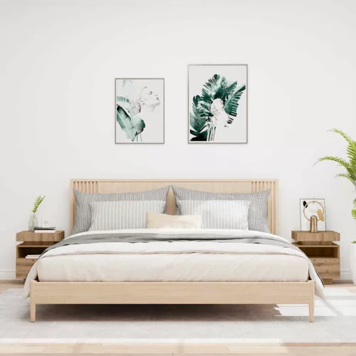 vidaXL 2 db kézműves tölgy éjjeliszekrény LED-fényekkel 40x39x48,5 cm