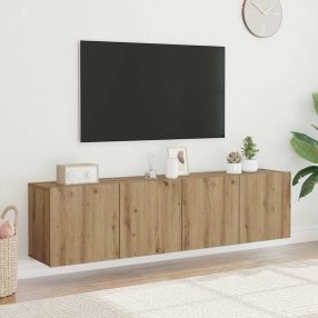   2 db kézműves tölgy falra szerelhető TV-szekrény 80x30x41 cm