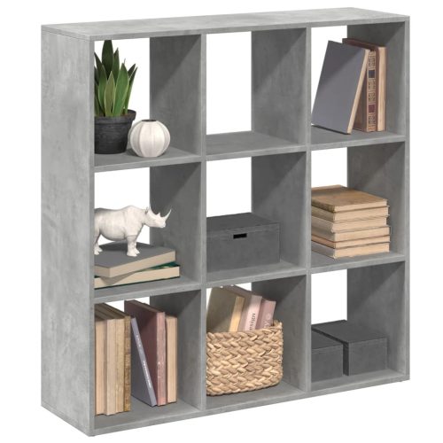 betonszürke szerelt fa elválasztó könyvespolc 102x29x103,5 cm