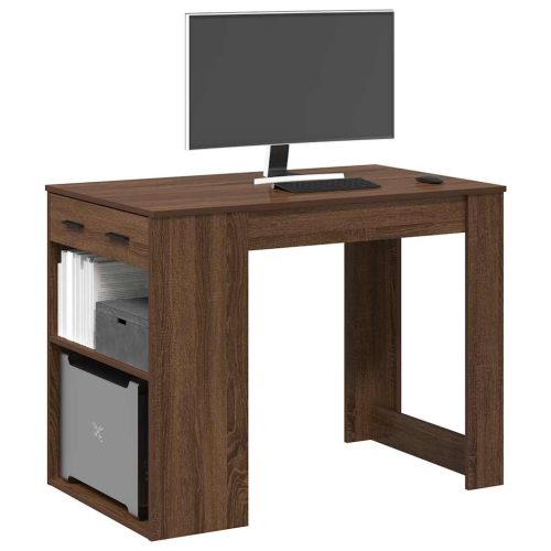 íróasztal fiókkal polccal barna tölgy 102x62x77,5 cm gépelt fa