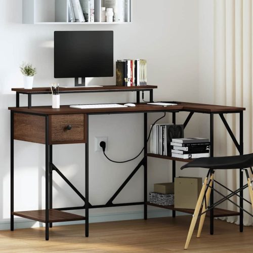 Asztal LED -es lámpákkal barna tölgy 120 x 79 x 86.5 cm Faanyag