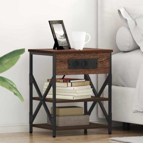   Éjjeliszekrény Töltőállomással polcokkal barna tölgy Faanyag