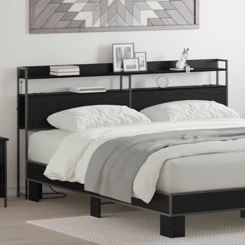 Fejtámla LED -es lámpákkal polcokkal Musta tammi 180 cm Faanyag