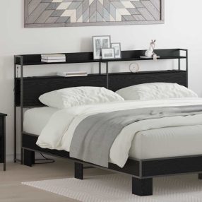   Fejtámla LED -es lámpákkal polcokkal Musta tammi 200 cm Faanyag