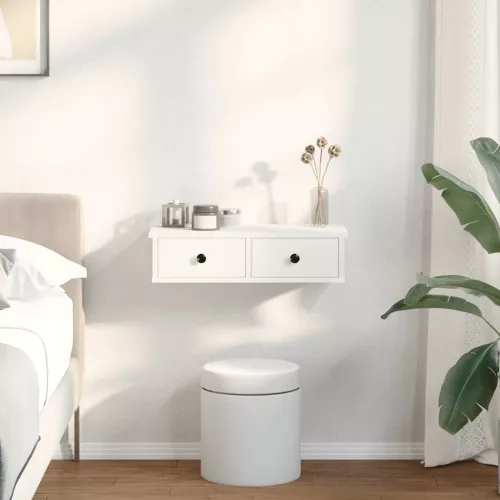 Falipolc fiókokkal fehér 60x28x15 cm műszaki fa