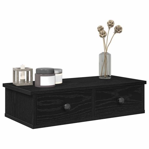 Falipolc fiókokkal fekete 60x25x15 cm műszaki fa
