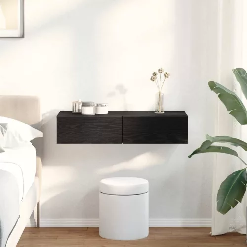 Falipolc fiókokkal fekete 80x33x17 cm műszaki fa