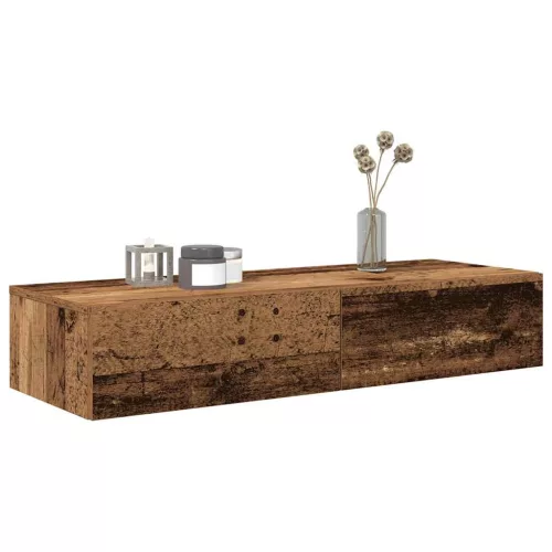 Falipolc fiókokkal régi fa 100x36x19 cm műszaki fa