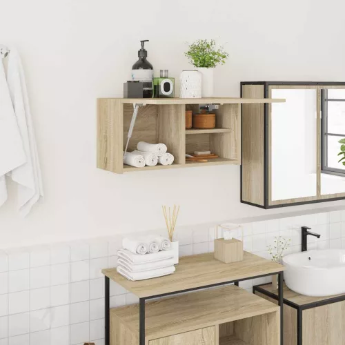 sonoma tölgyszínű szerelt fa fali fürdőszobaszekrény 60x25x30cm