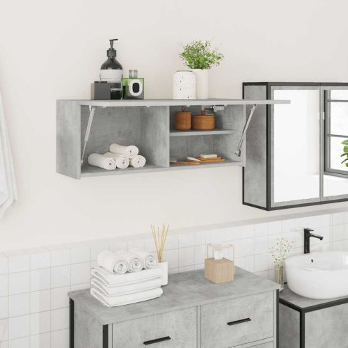 betonszürke szerelt fa fali fürdőszobaszekrény 80 x 25 x 30 cm