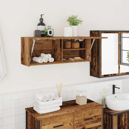 antik fa színű szerelt fa fali fürdőszobaszekrény 80x25x30 cm