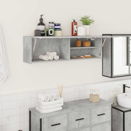 betonszürke szerelt fa fali fürdőszobaszekrény 100x25x30 cm