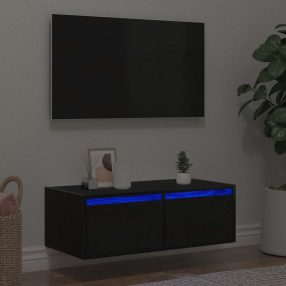   TV szekrény LED világítással fekete tölgyfa 75x35,5x25 cm