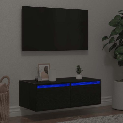 TV szekrény LED világítással fekete tölgyfa 75x35,5x25 cm