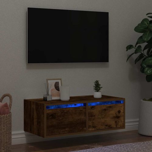 TV szekrény LED világítással füstölt tölgy 75x35,5x25 cm