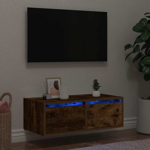 TV szekrény LED világítással füstölt tölgy 75x35,5x25 cm