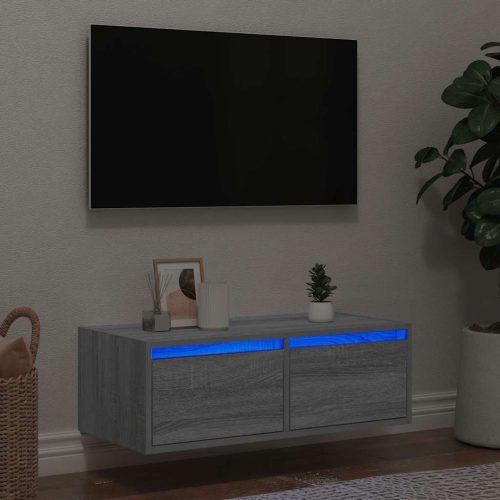 TV-szekrény LED-es világítással szürke sonoma 75x35,5x25 cm