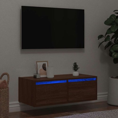 TV szekrény LED világítással barna tölgyfa 75x35,5x25 cm