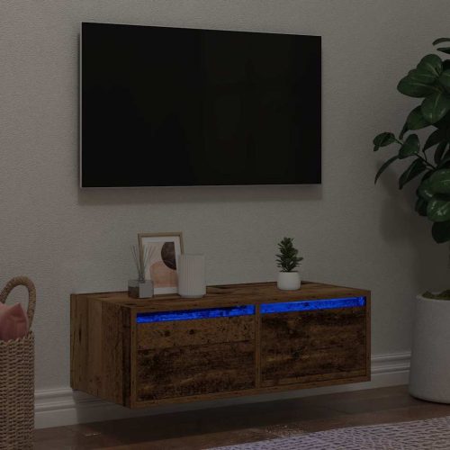 TV szekrény LED világítással régi fa 75x35,5x25 cm