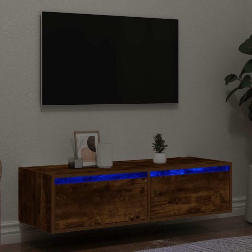 TV szekrény LED világítással füstölt tölgy 100X35,5x25 cm