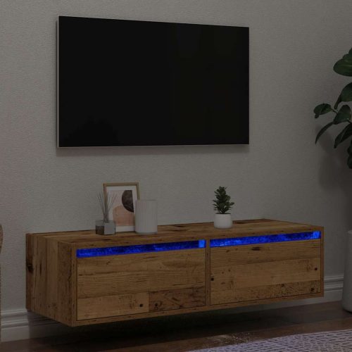 TV szekrény LED világítással régi fa 100X35,5x25 cm