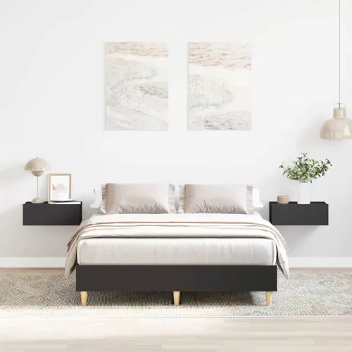 fekete szerelt fa ágykeret matrac nélkül 135 x 190 cm