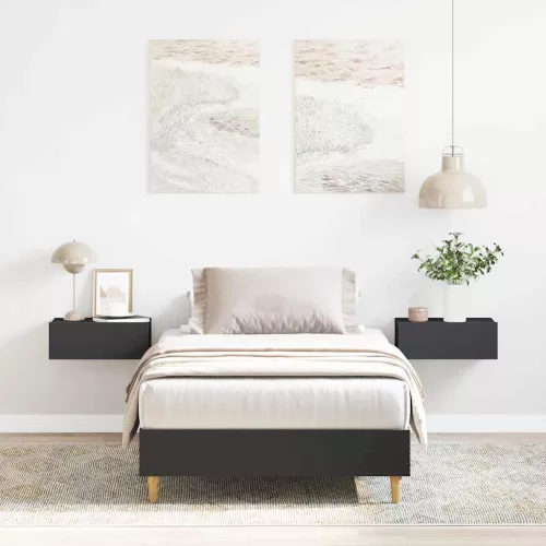 fekete szerelt fa ágykeret matrac nélkül 90 x 190 cm