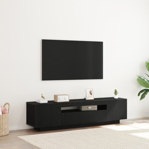 TV szekrény LED fényekkel, fekete tölgy, 160x35x40 cm, műgyanta