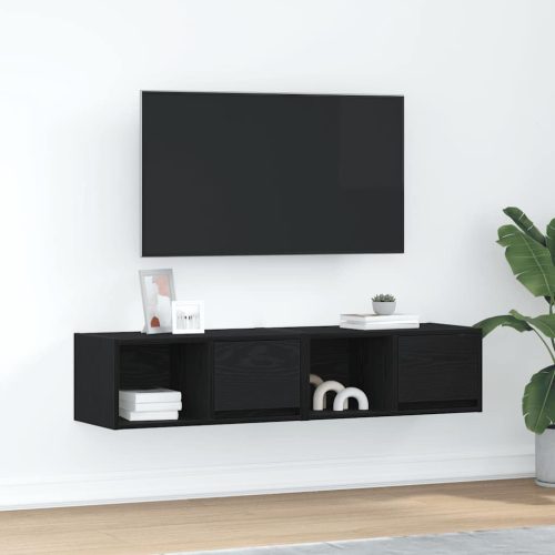 2 db fekete tölgy színű szerelt fa TV-szekrény 60x31x25,5 cm