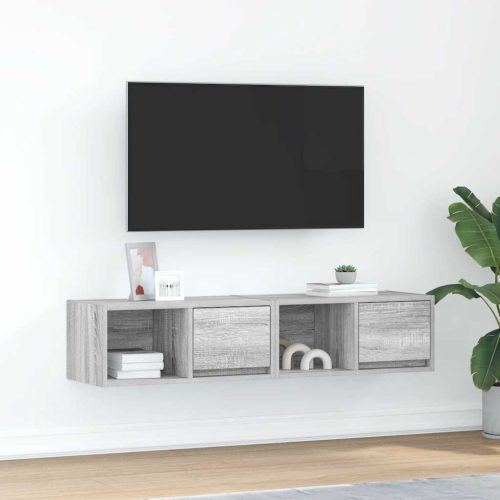 2 db szürke sonoma szerelt fa fali TV-szekrény 60x31x25,5 cm